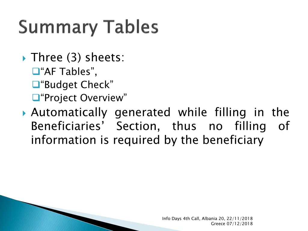 three 3 sheets af tables budget check project