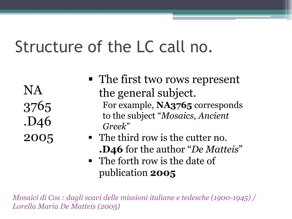 structure of the lc call no