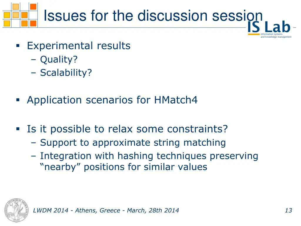 issues for the discussion session