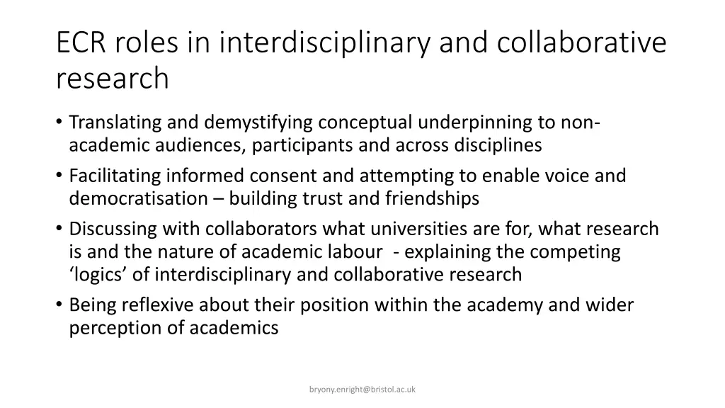 ecr roles in interdisciplinary and collaborative