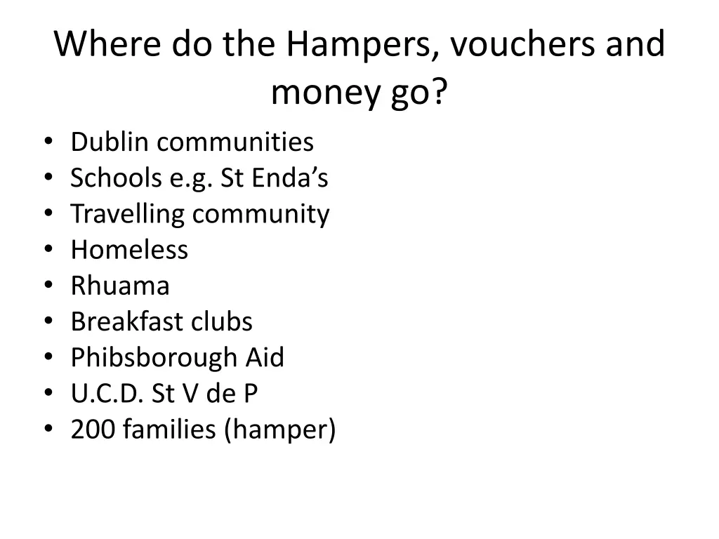 where do the hampers vouchers and money go dublin