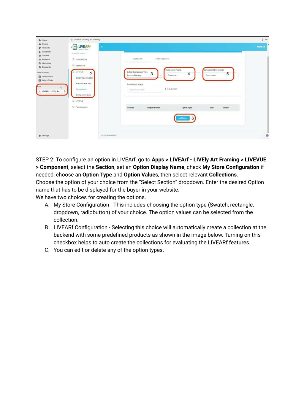 step 2 to configure an option in livearf