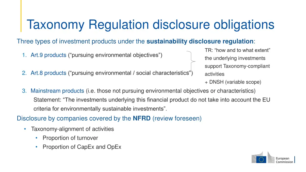 taxonomy regulation disclosure obligations