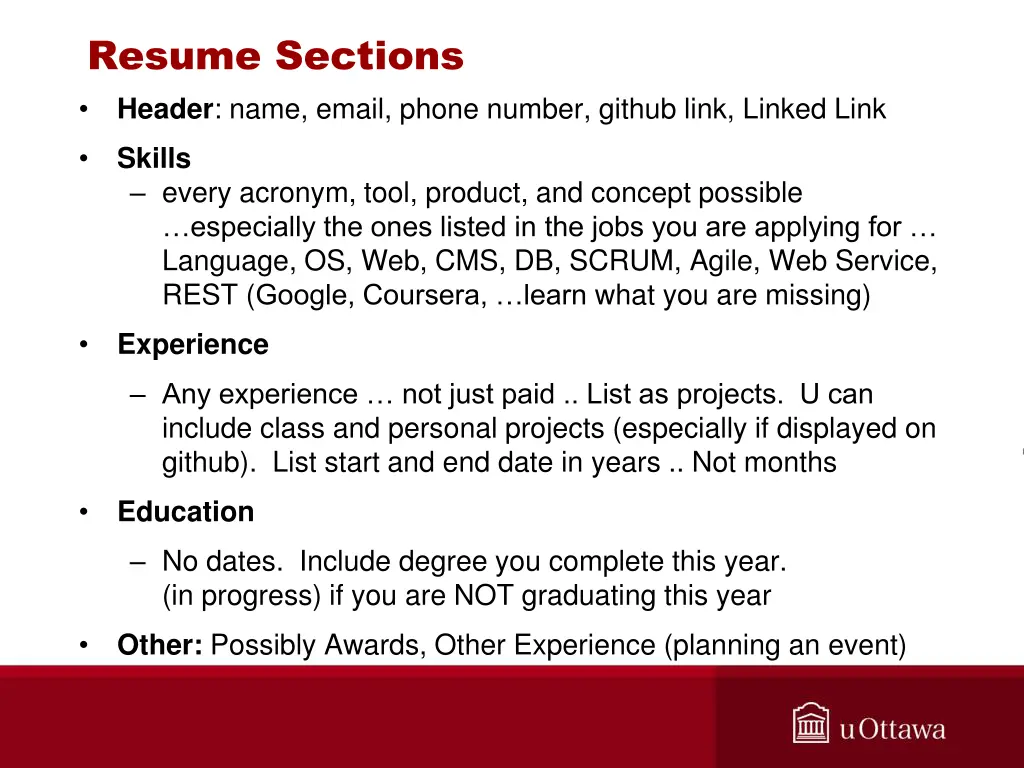 resume sections header name email phone number