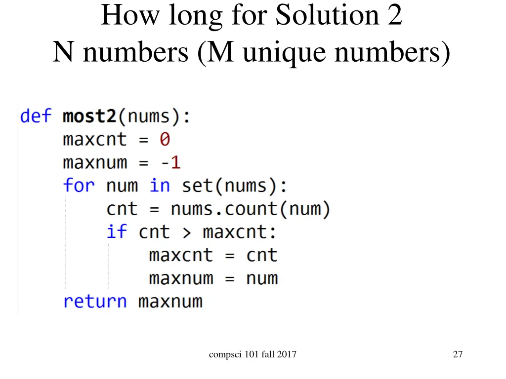 how long for solution 2 n numbers m unique numbers