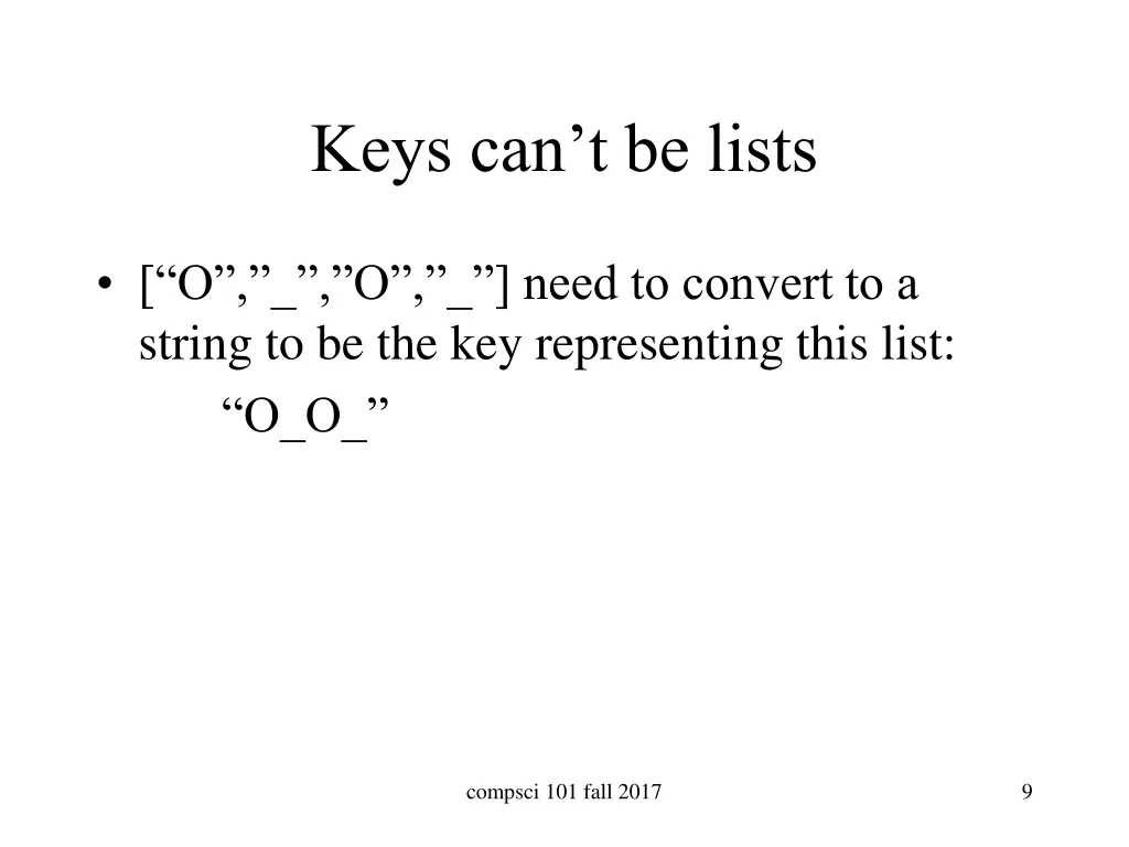 keys can t be lists