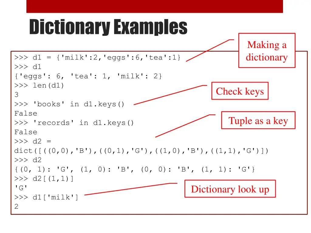 dictionary examples