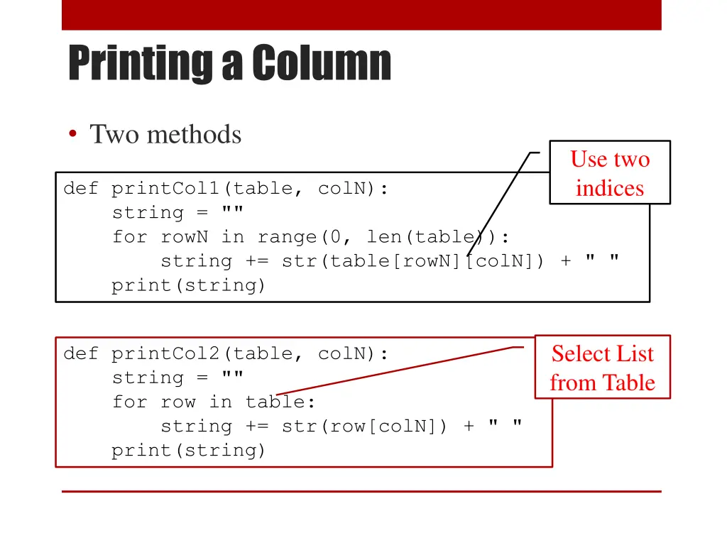 printing a column