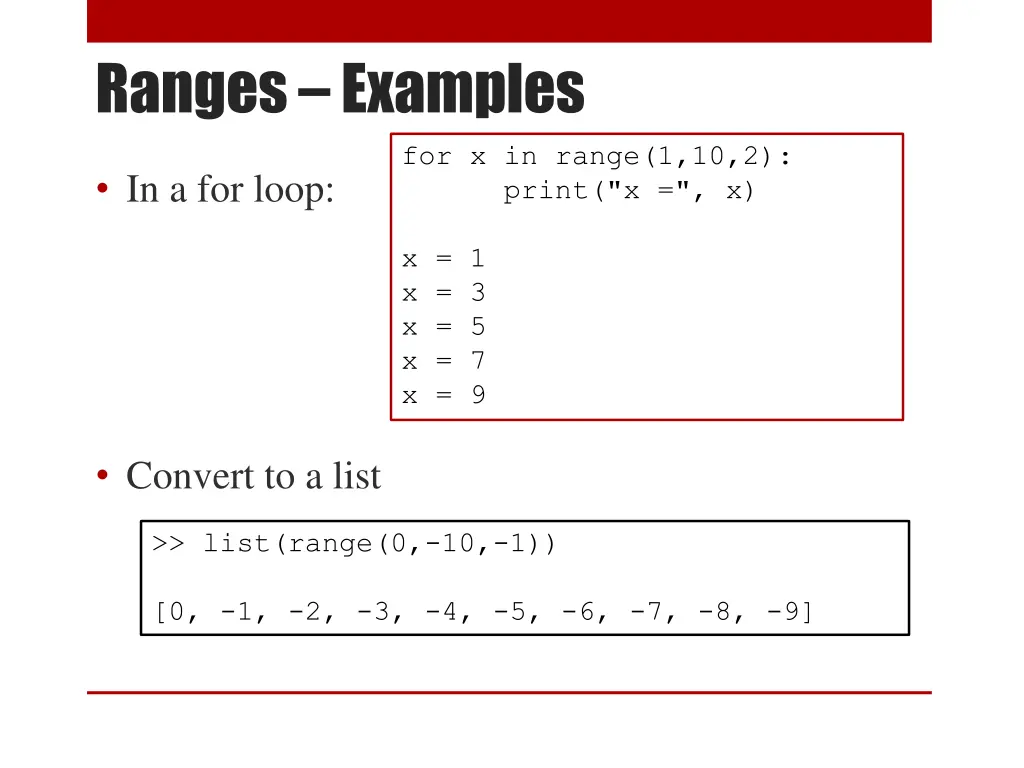 ranges examples