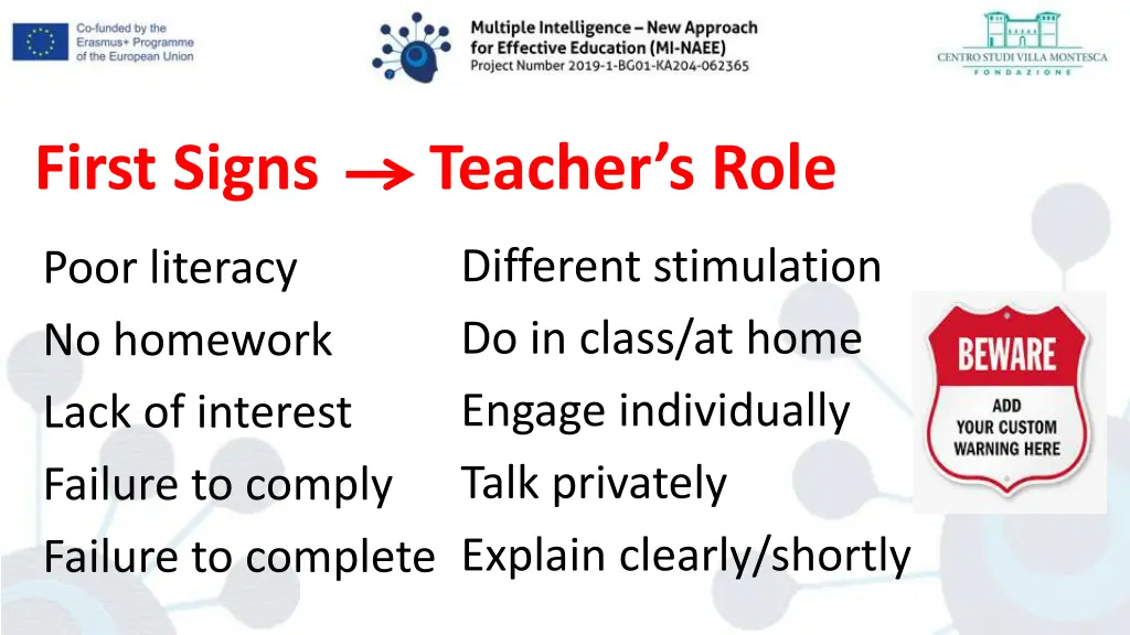 first signs teacher s role