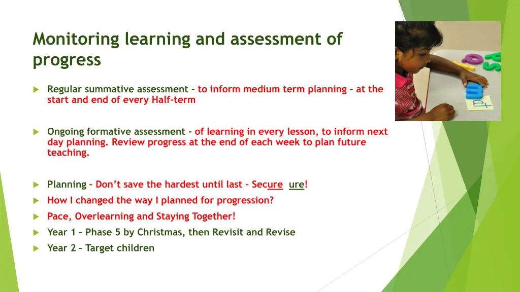monitoring learning and assessment of progress