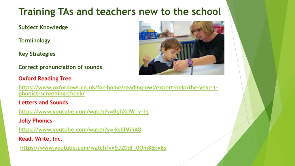 training tas and teachers new to the school