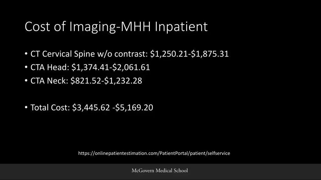 cost of imaging mhh inpatient