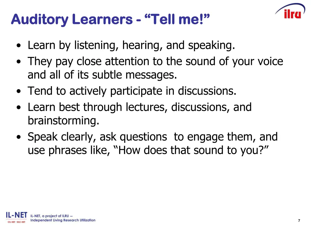 auditory learners auditory learners tell me