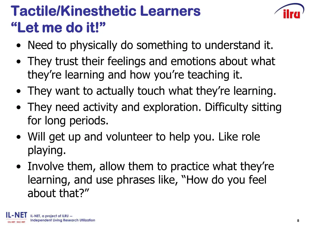 tactile kinesthetic learners tactile kinesthetic