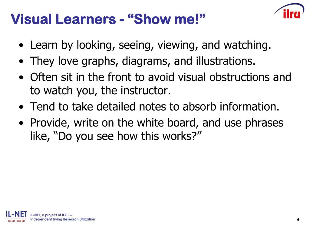 visual learners visual learners show me