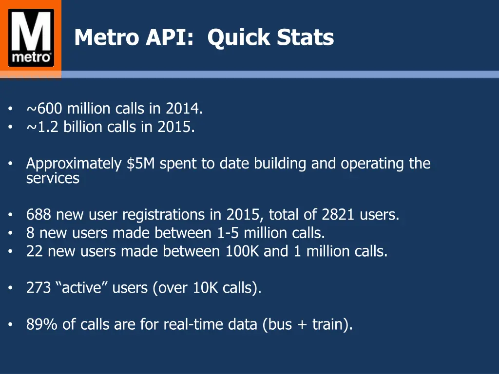 metro api quick stats