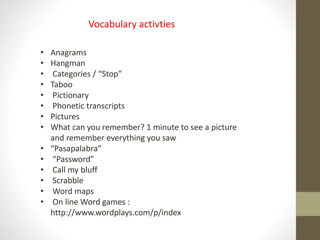 vocabulary activties