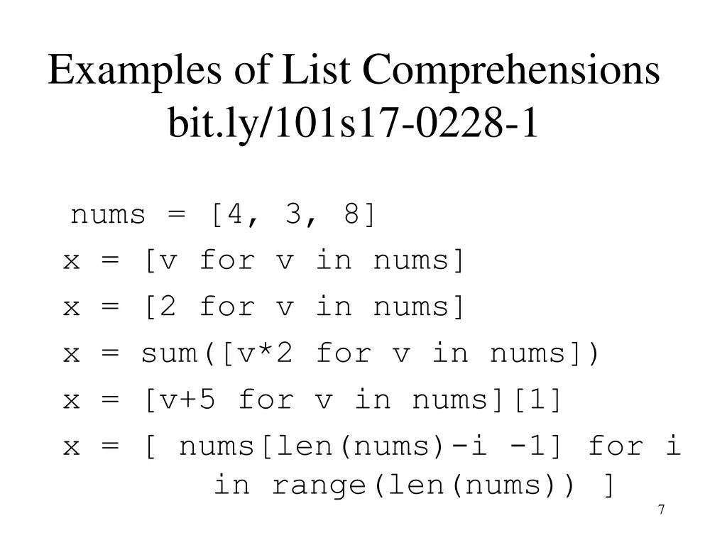 examples of list comprehensions bit ly 101s17