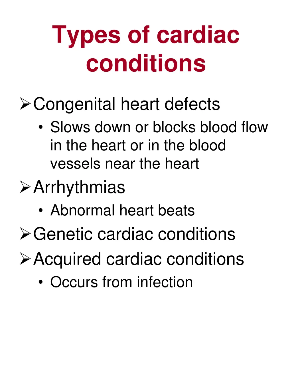 types of cardiac conditions