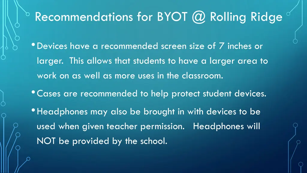 recommendations for byot @ rolling ridge