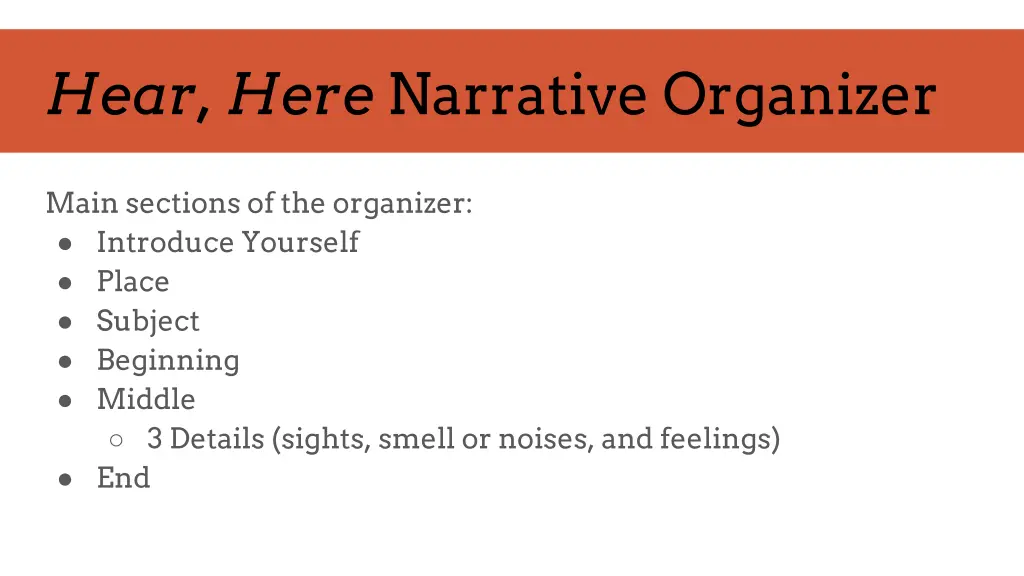 hear here narrative organizer