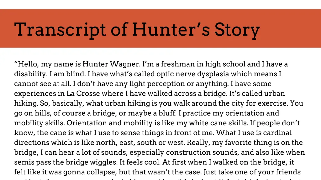 transcript of hunter s story