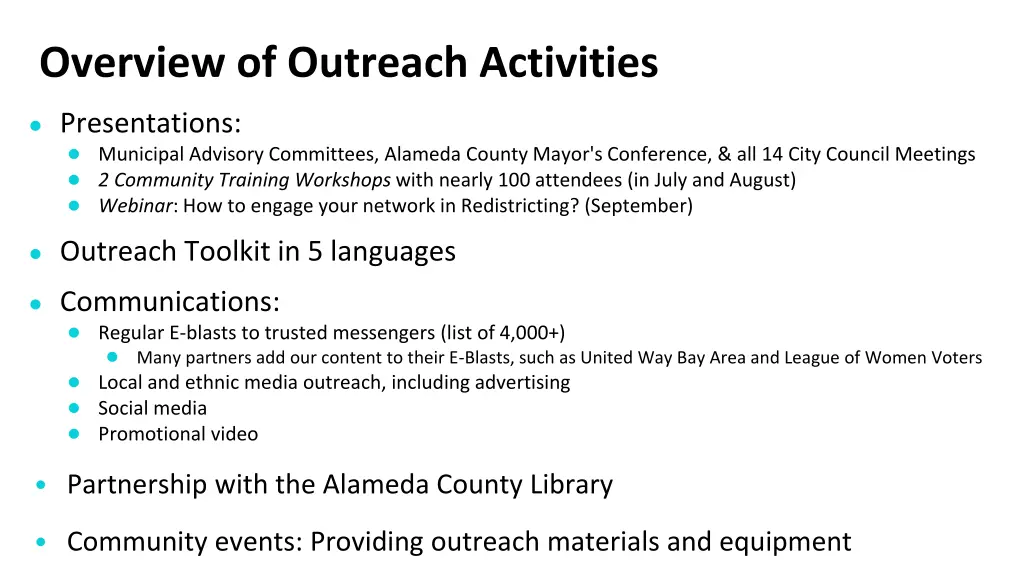 overview of outreach activities