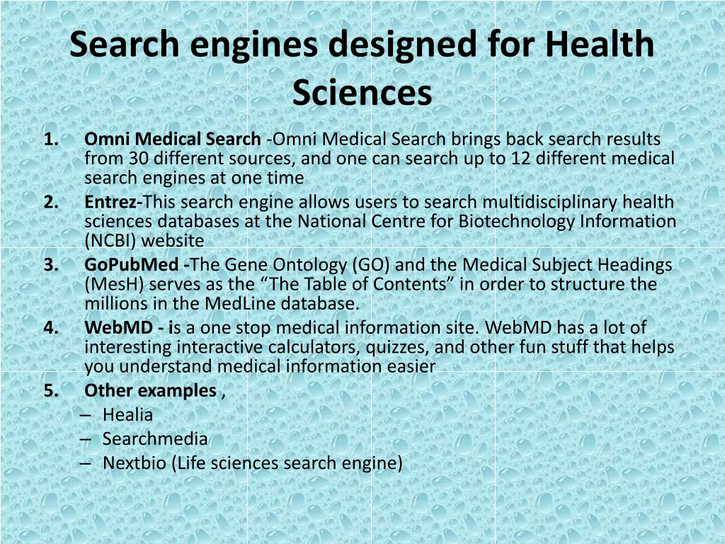 search engines designed for health sciences