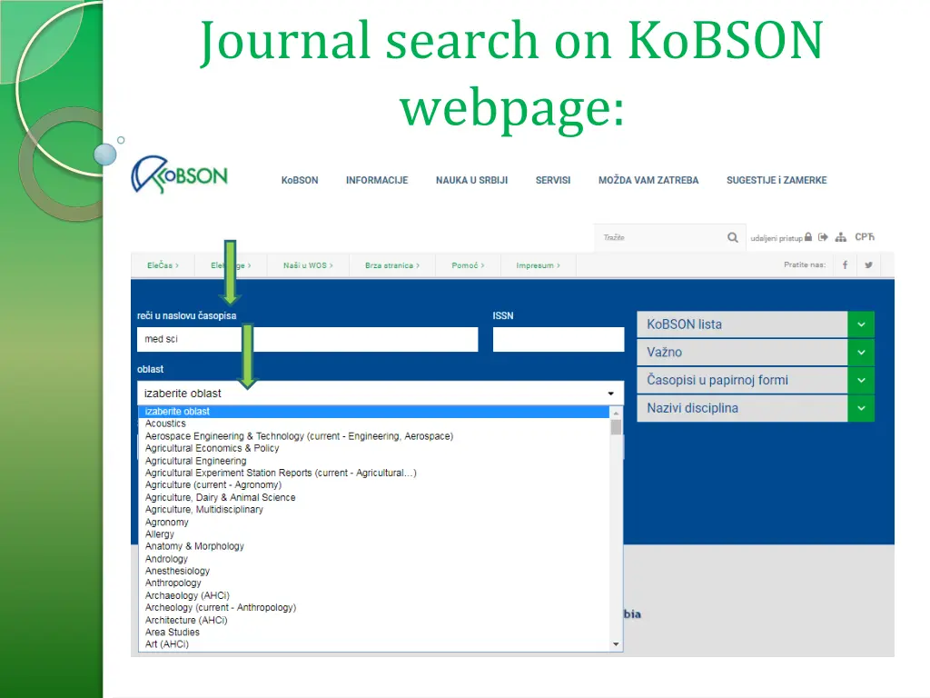 journal search on kobson webpage