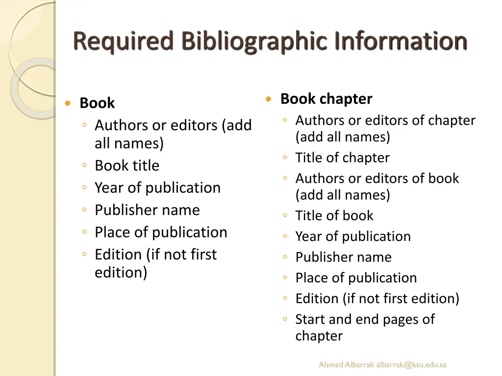 required bibliographic information 1