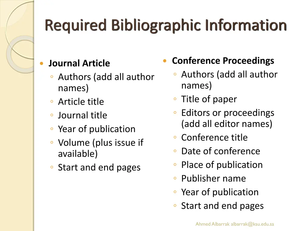 required bibliographic information