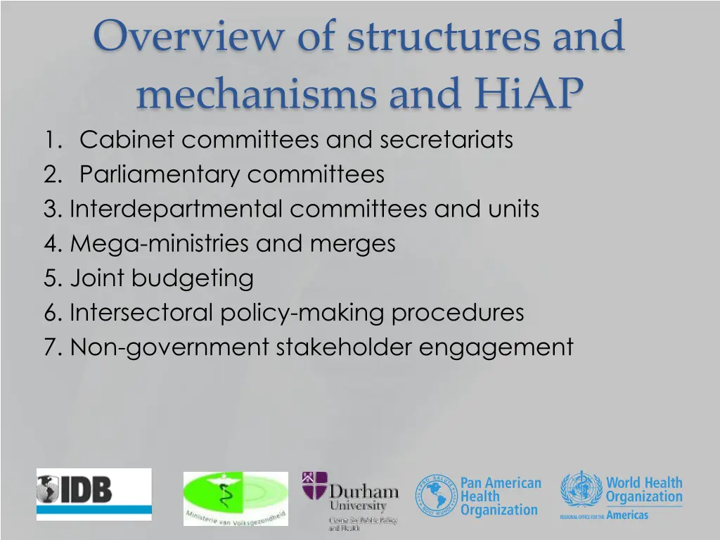 overview of structures and mechanisms and hiap