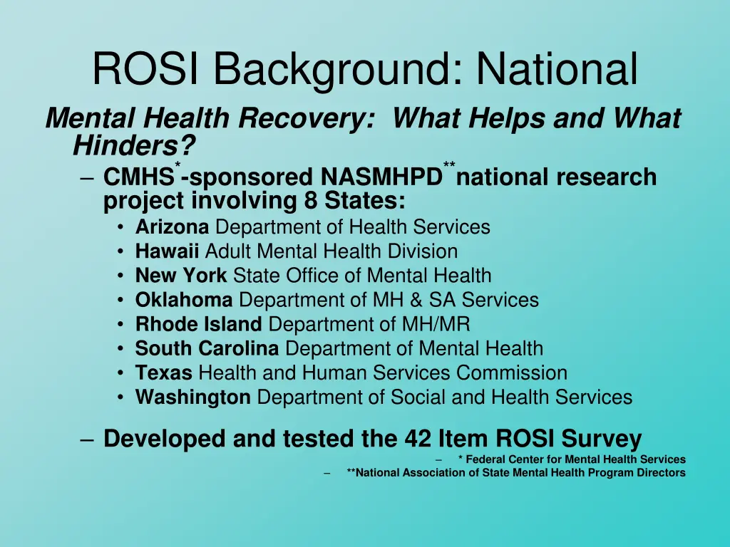 rosi background national mental health recovery