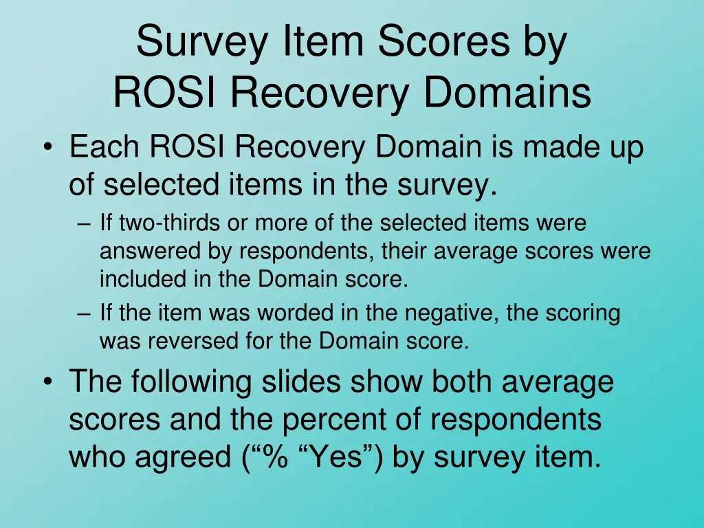 survey item scores by rosi recovery domains each