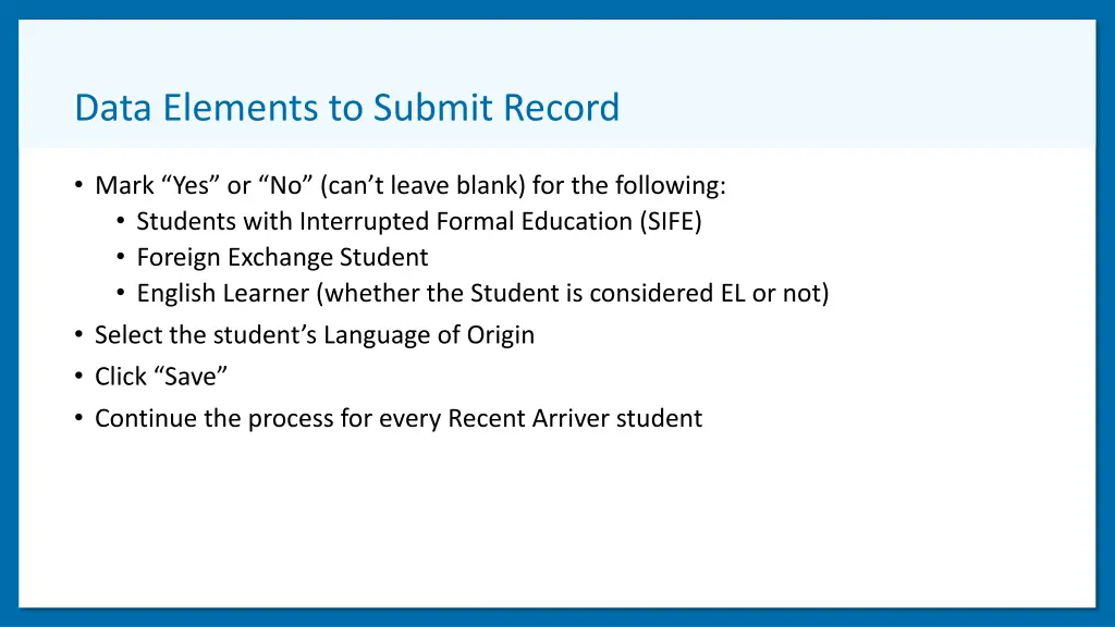 data elements to submit record