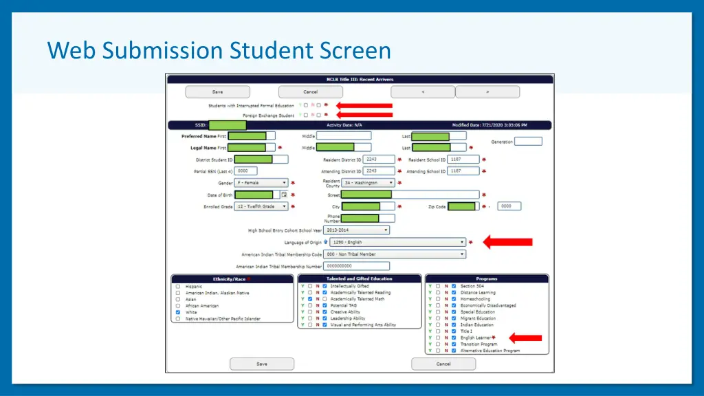 web submission student screen