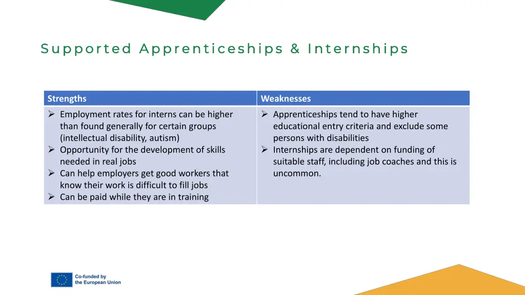 supported apprenticeships i nternships supported