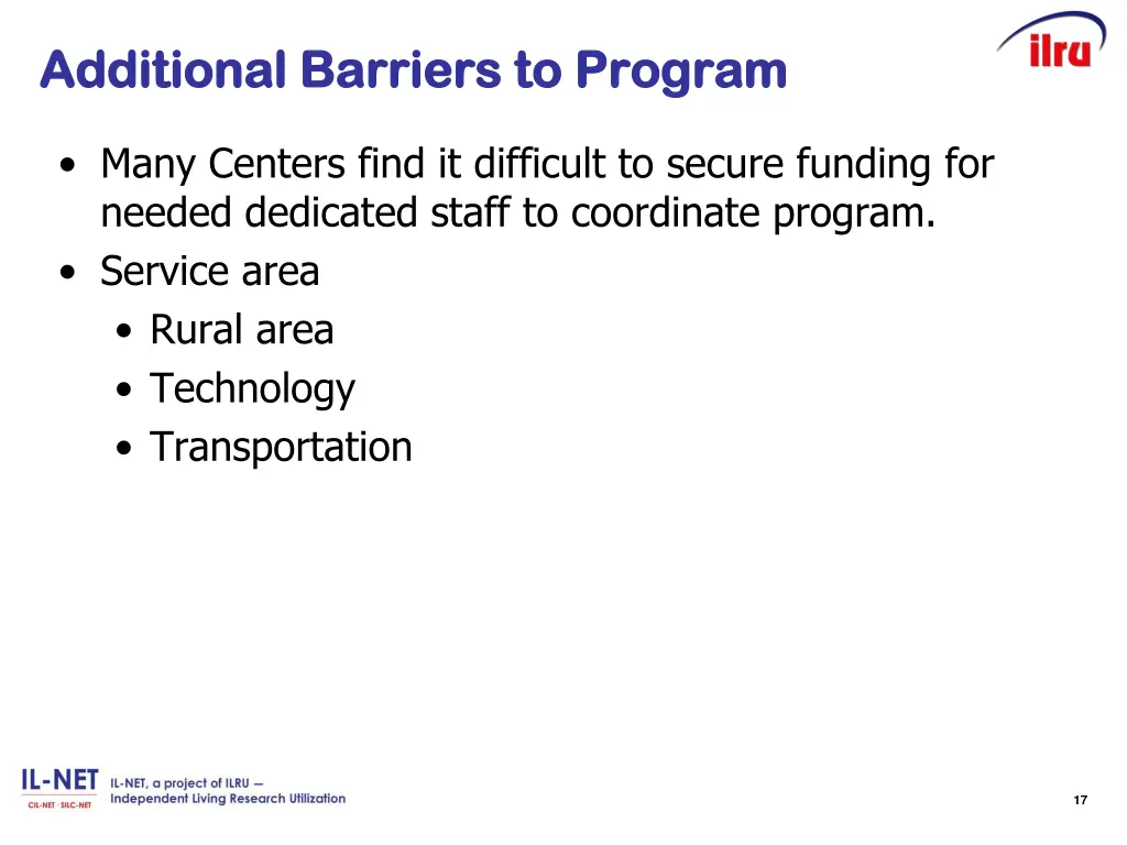 additional barriers to program additional