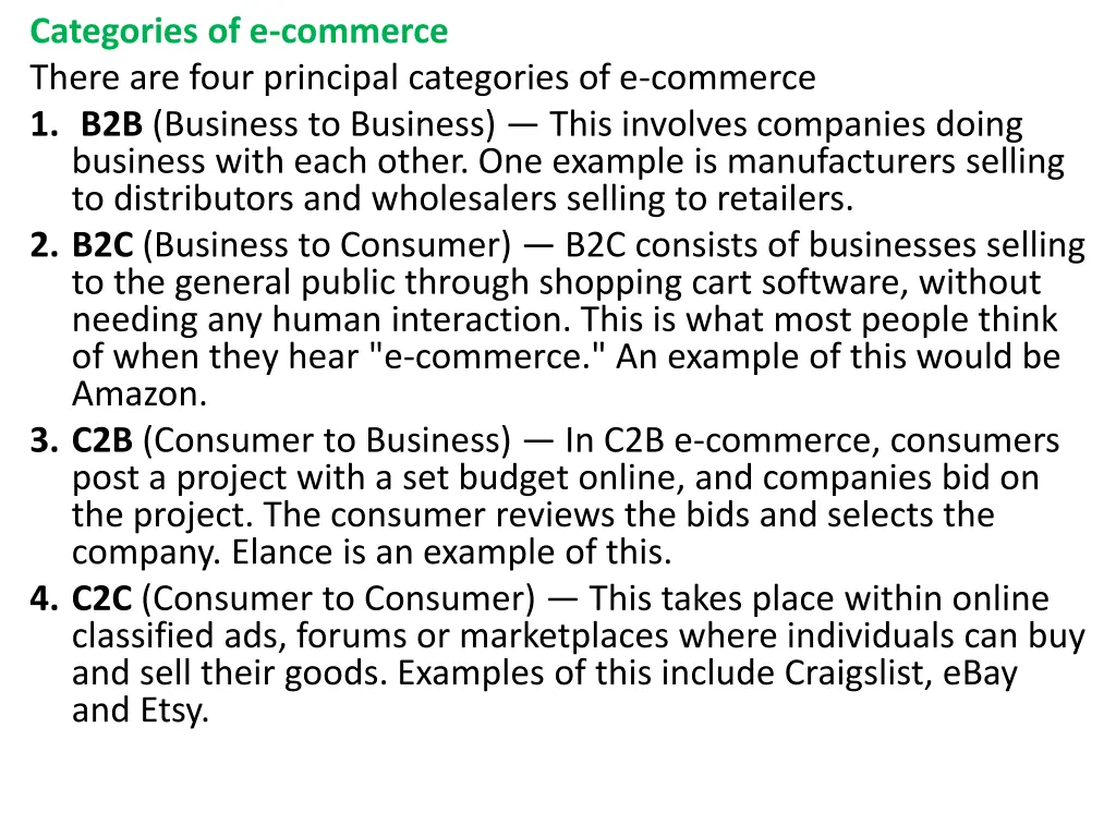 categories of e commerce there are four principal