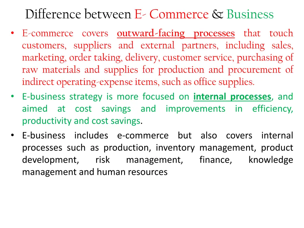 difference between e commerce business