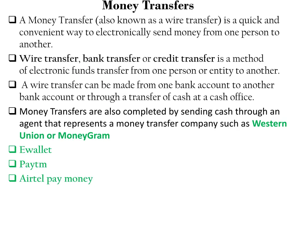 money transfers