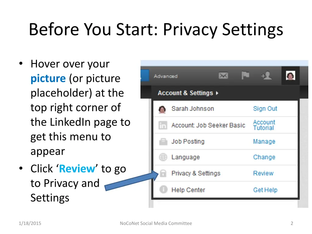 before you start privacy settings