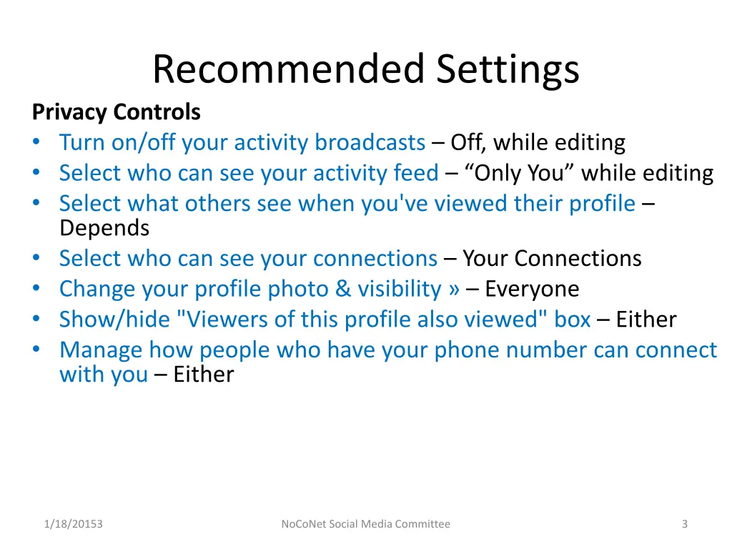 recommended settings privacy controls turn