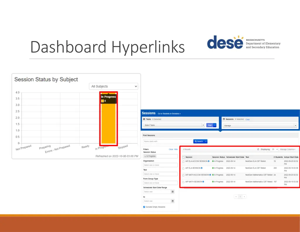 dashboard hyperlinks