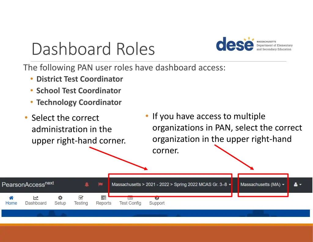 dashboard roles the following pan user roles have