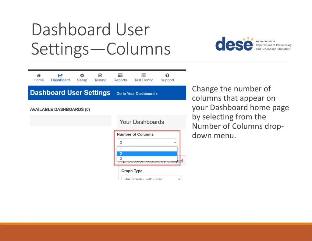 dashboard user settings columns