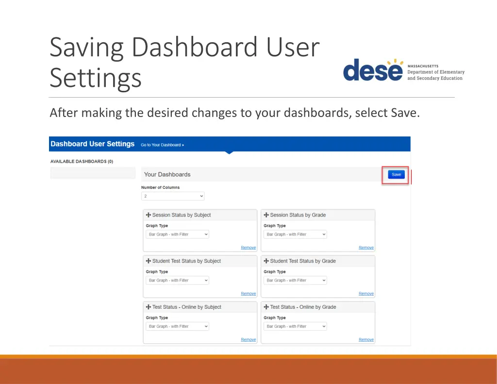 saving dashboard user settings