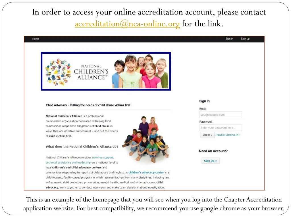 in order to access your online accreditation