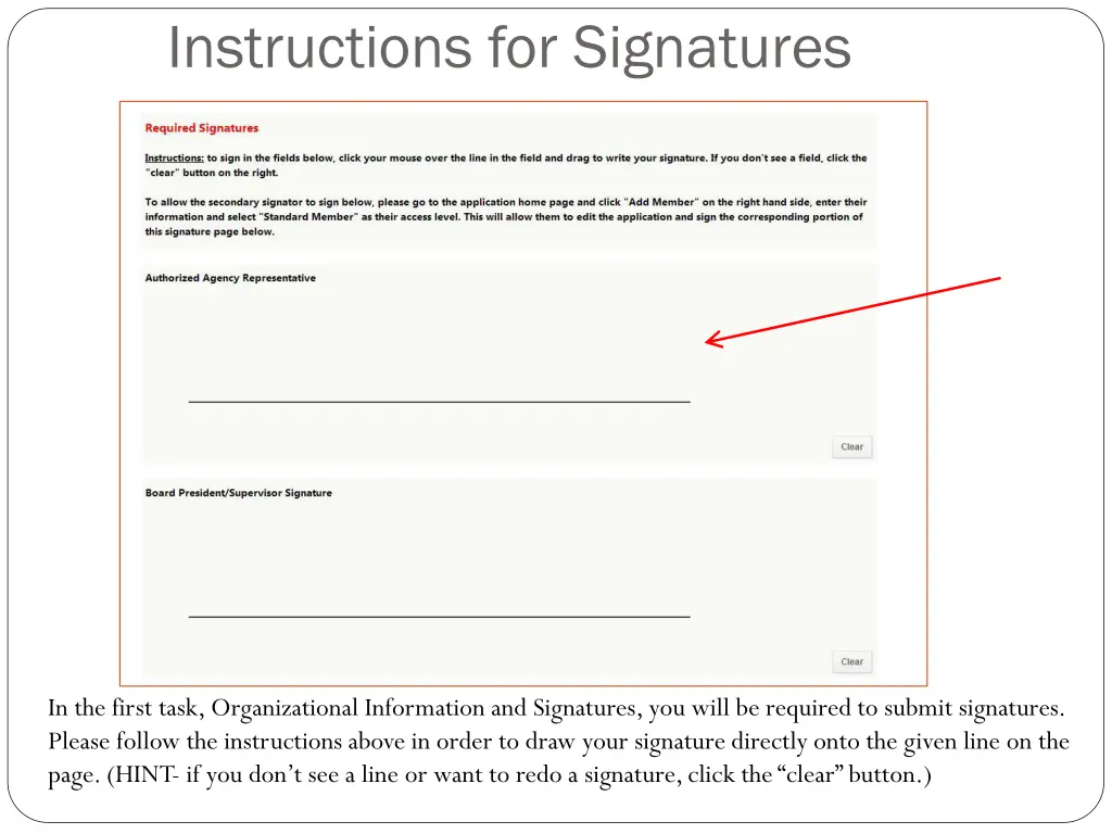 instructions for signatures